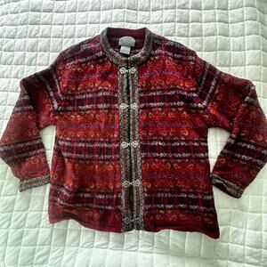 Vintage Squaw Valley Sweater Medium Red Wool Cardigan Clasps Nordic Fair Isle